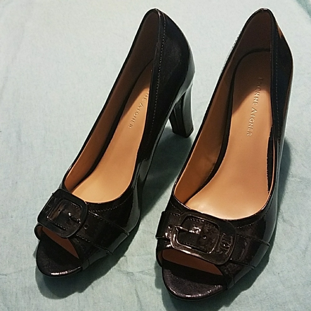Ettiene Aigner Black Peep Toe Heels